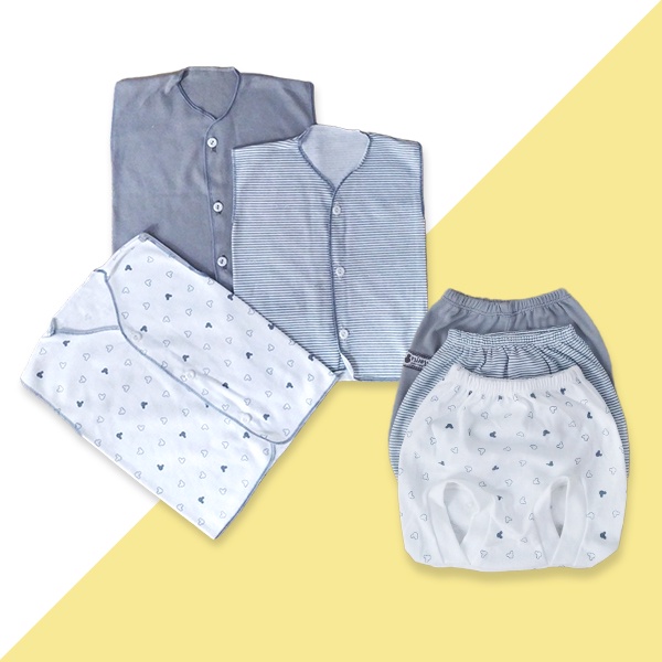 Setelan Baju Celana Bayi Baru Lahir Panjang Pendek Buntung Seri Abu Newborn Netral Premium