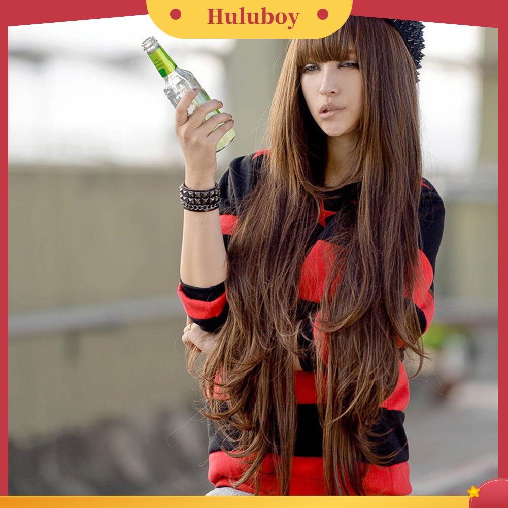 Wig Cosplay Model Panjang Keriting Gelombang 80cm Dengan Poni Untuk Wanita