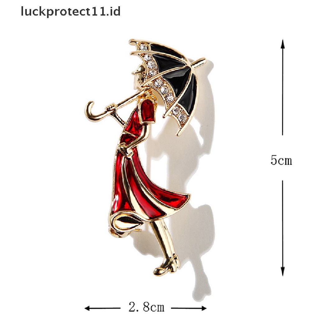 /Fashion Hot// Fashion// Enamel Kristal Berlian Imitasi Gadis Memakai Payung Kerah Bros Pin Perhiasan Hadiah.