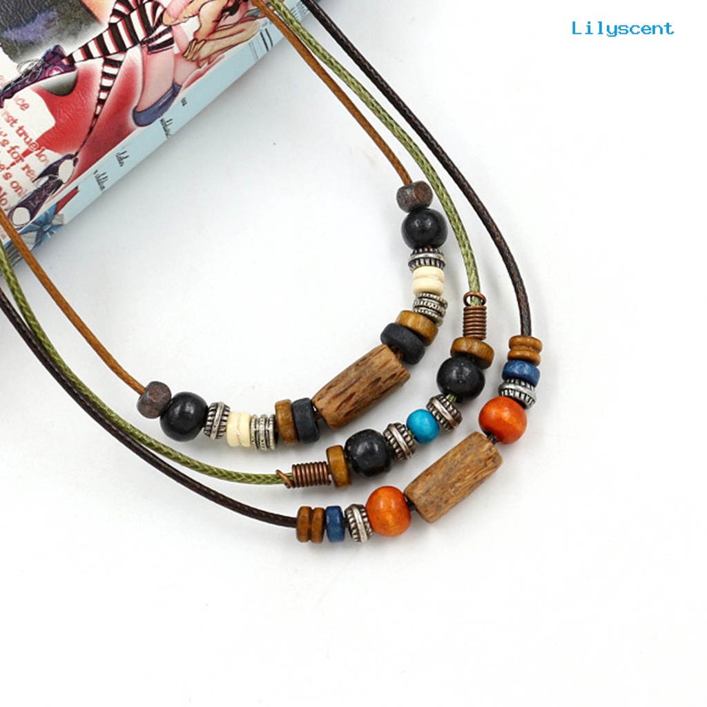 [LS] Kalung Rantai Kepribadian Beberapa Lapisan Manik-Manik Bohemian Retro Gaya Etnik Braided Necklace Jewelry Accessory