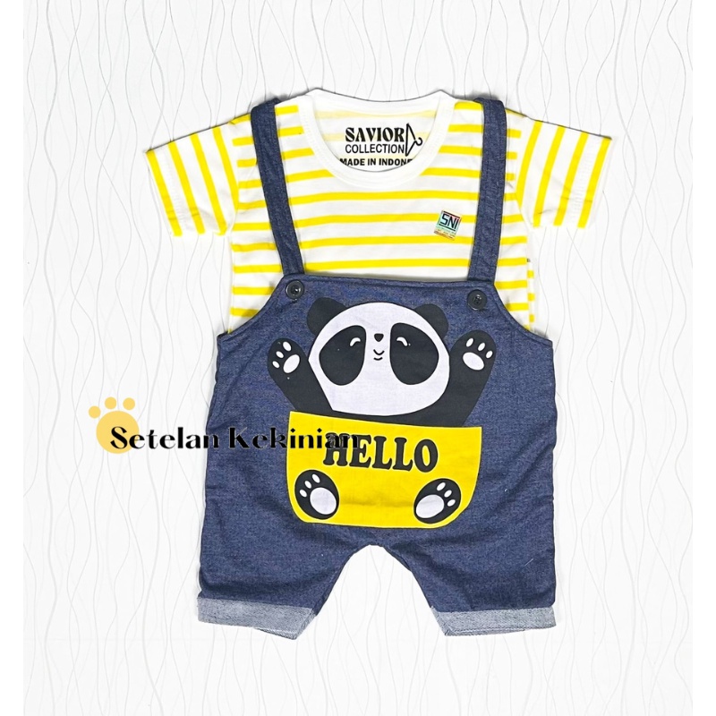 Jumpsuit Hello Panda Salur Beruang Lucu Murah Baju Kodok Newborn 0-12bulan Keren Set Anak Laki Laki