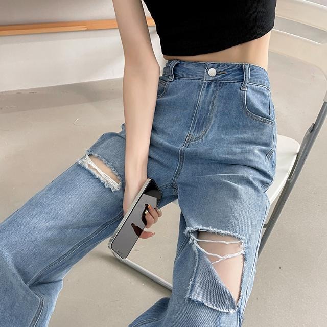 celana jins wanita kekinian straight jeans celanan jeans high waist wanita korean style jeans wanita ripped jeans cewek ootd fashion ripped jeans wanita