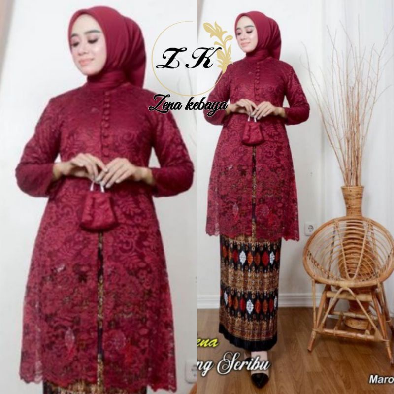 SET KEBAYA TUNIK KANCING BRUKAT KEBAYA MODERN