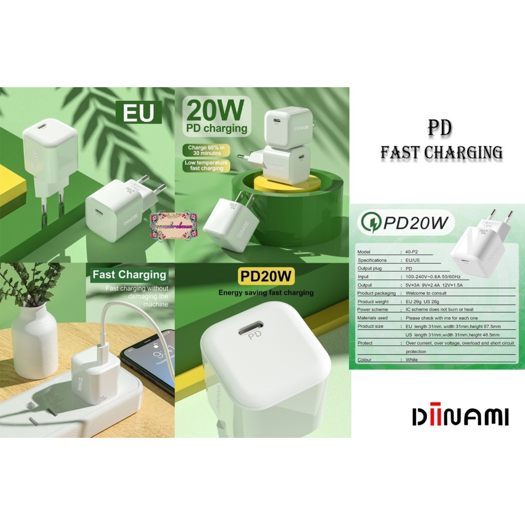 DIINAMI P8 Adaptor BATOK Charger CASHAN Power Nano 20 Batok Fast Charging 20W 3A Type-C (PD) Multi Protection SB4575