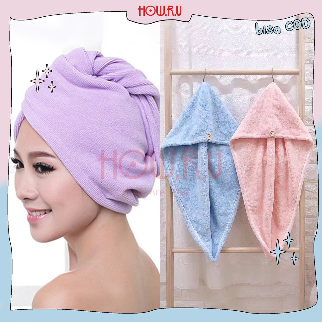 HOW.R.U | Handuk Keramas Microfiber Cepat Kering / Head Towel untuk Rambut Panjang