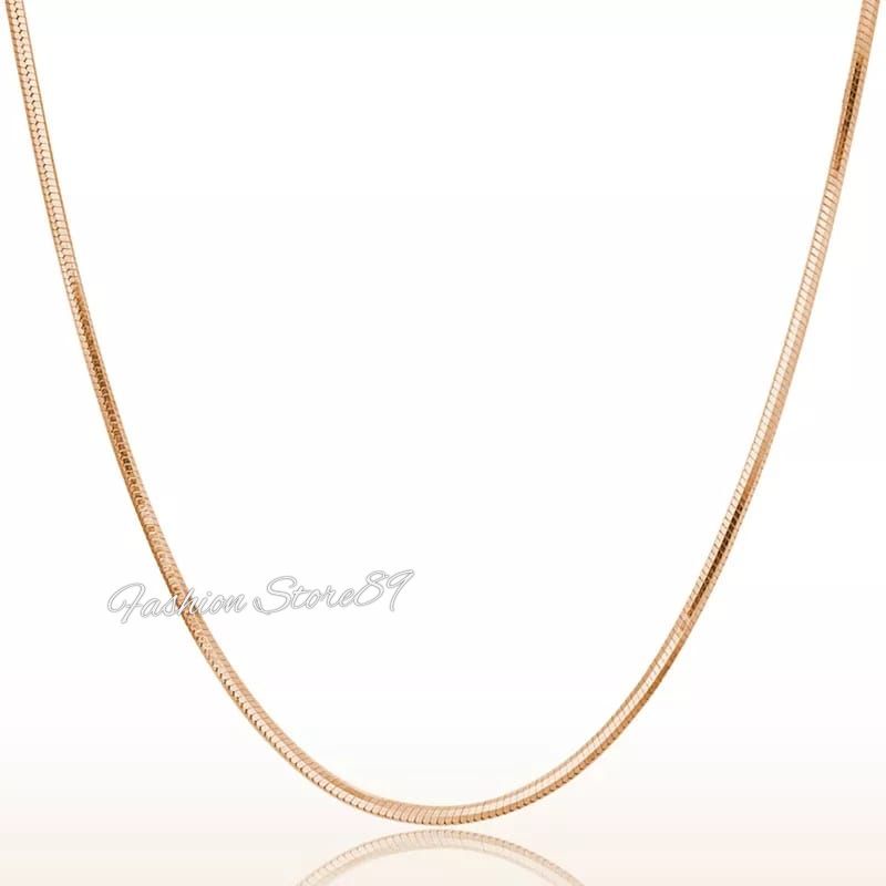 Kalung Rosegold Titanium Bulat Kotak Pipih Gepeng Fashion Wanita 45cm 50cm 60cm Antikarat