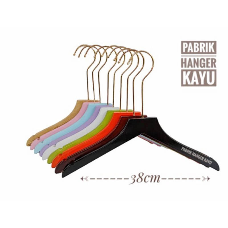 HANGER BAJU KAYU KEPALA LURUS PINK HOOK GOLD