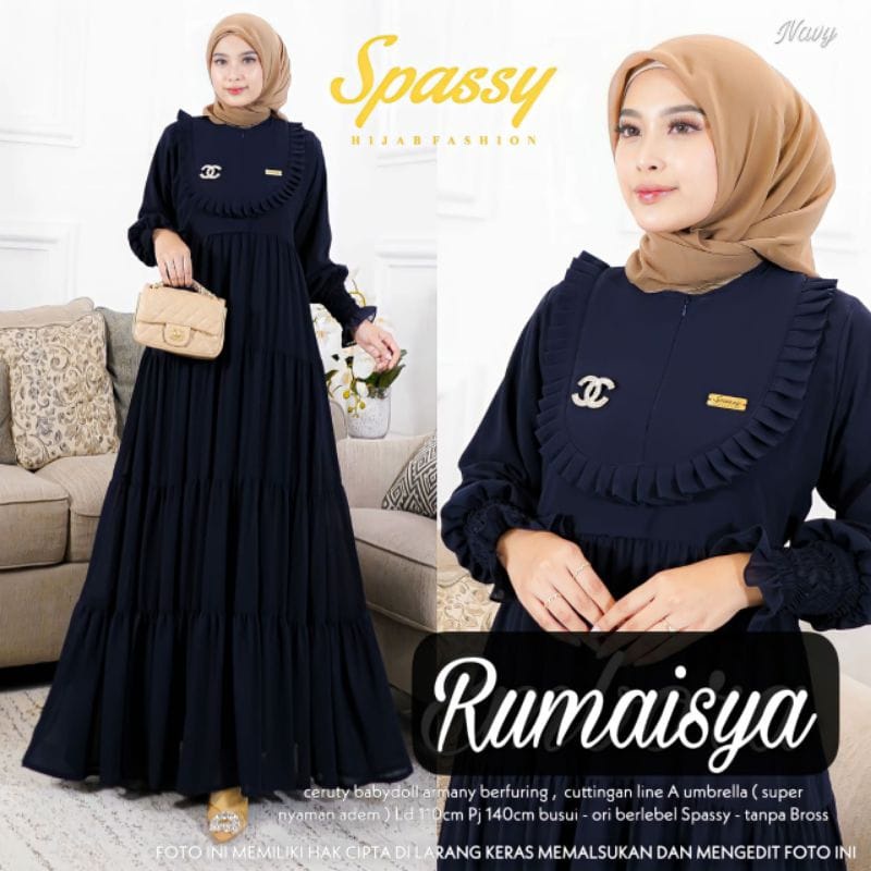 Rumaisya Dress Gamis Ceruty Babydoll Full Furing Baju Kondangan Wanita Gamis Jumbo Outfit Wanita Kekinian Gaun Pesta Muslimah