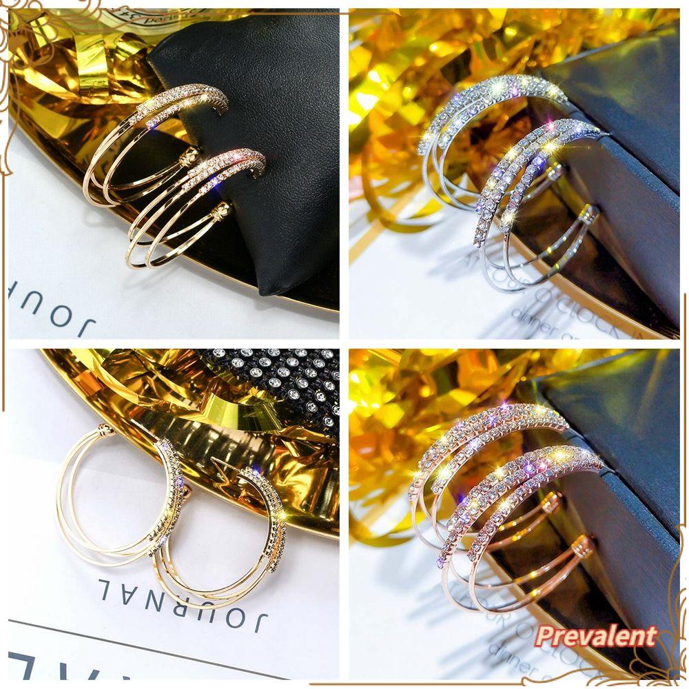 Preva 1pasang Anting Hoop Kristal Wanita Perak Emas Berlian Imitasi Besar Menjuntai Perhiasan