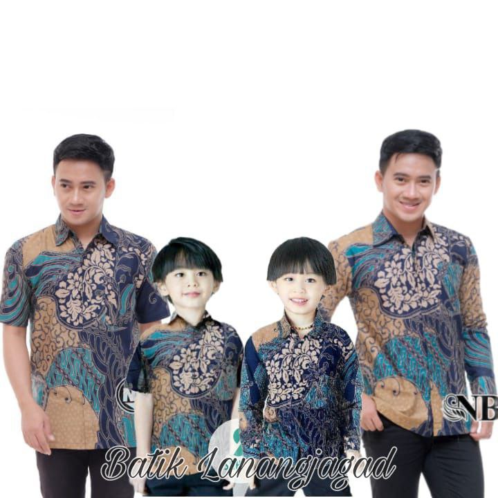 Batik Pria Couple Batik Ayah dan Anak Laki Laki Kemeja Batik Anak Cowok Motif Cap Warna Toska