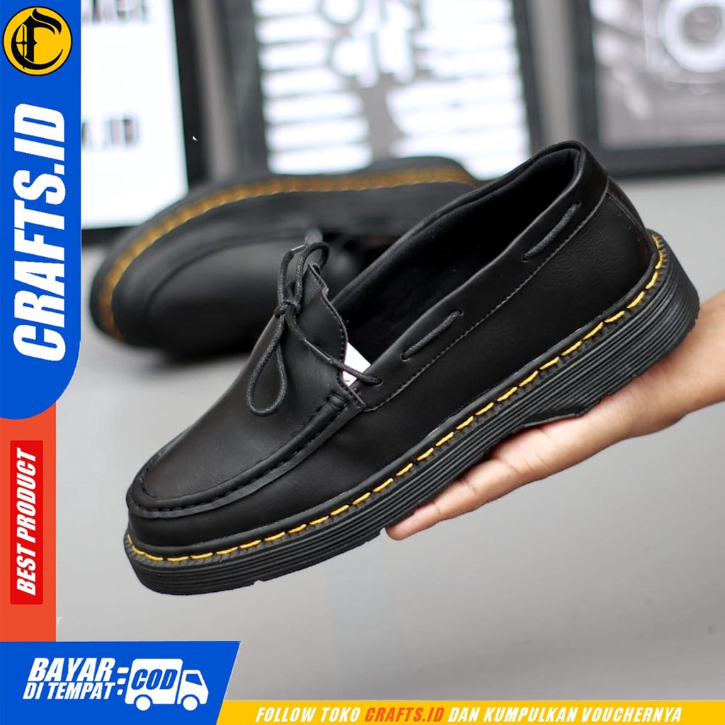 CRAFTS summer - Sepatu Pantofel Docmart Formal Low Boots Kerja Pria Hitam