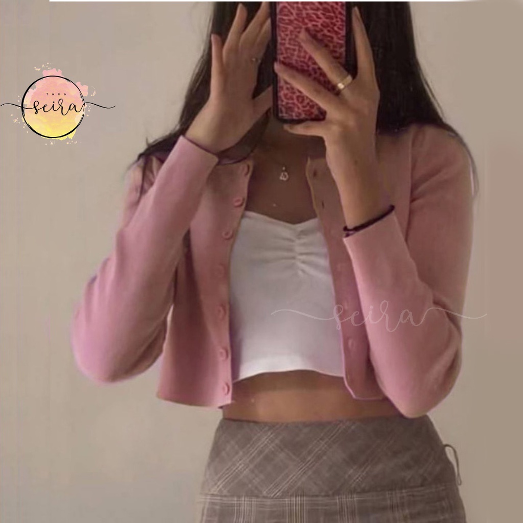 [BISA COD] Angel Boton Shirt / Bailey Cardy Rajut Wanita / Cardigan Crop Top