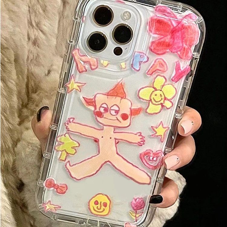 IPHONE Casing Ponsel Lembut Anak Happy Lucu Kompatibel Untuk Iphone14 13 12 11 Pro Transparan Shockproof Casing XS Max X XR 78 6 6S Plus Cover TPU