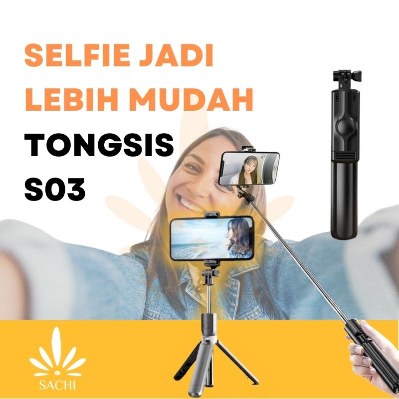 Tongkat Selfie Tongsis Tripod Tripot Hp Handphone Berdiri Wireless Selfie Stick Portable S03 Stand Holder Hp 3 in 1 Remot Remote Control Bluetooth