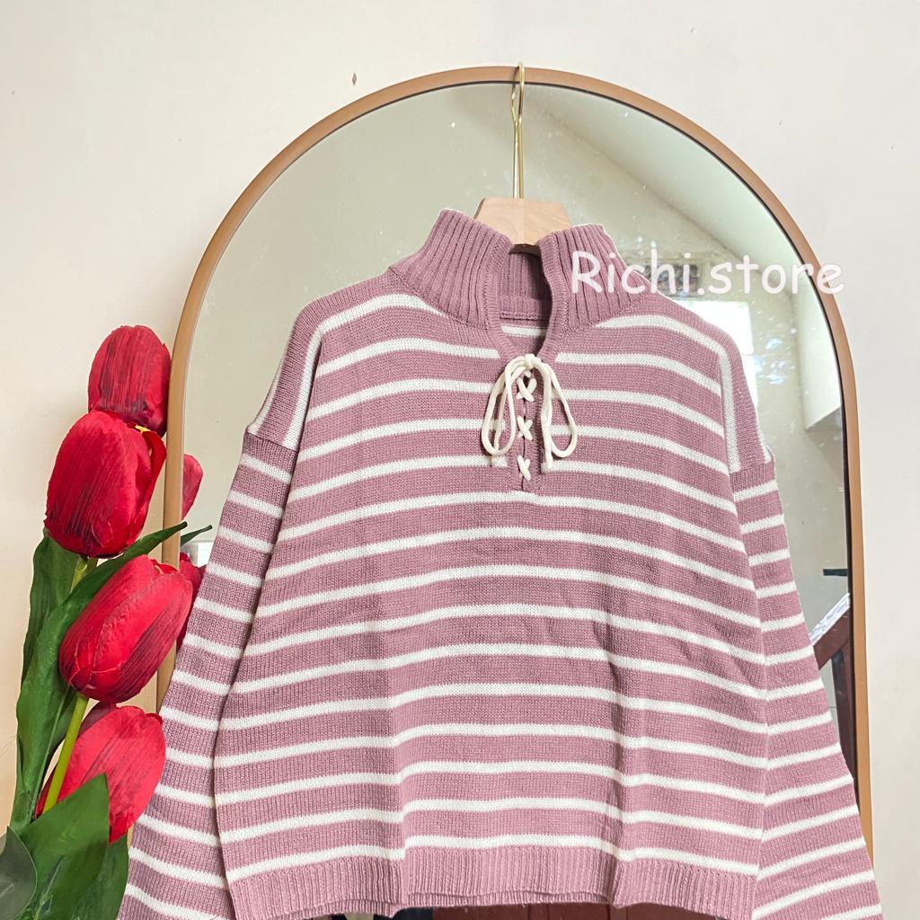 RALINE CROP TALI RAJUT MOTIF GARIS TURTLENECK TERBARU