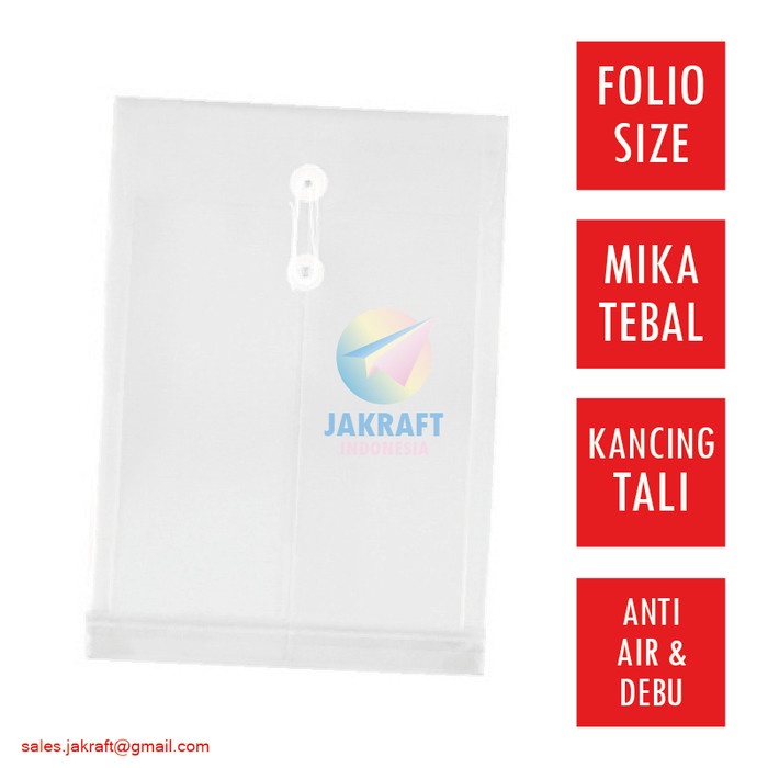 

FREE ONGKIR 12 Pcs Map Amplop Plastik Tali Folio F4 (Putih Bening) Transparan Code 5684