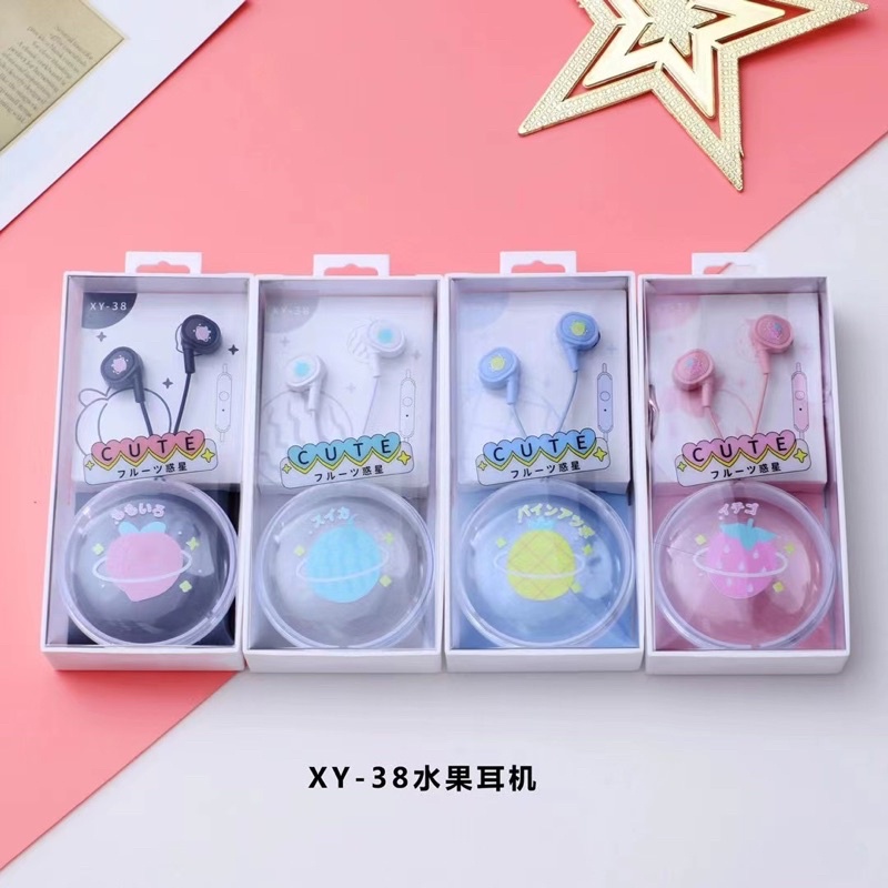 [ XY 38 ]Headset Earphone Karakter motif Fruit Daily model  /Earphone+ Wadah penyimpanan Earphone Lucu Unik Imut