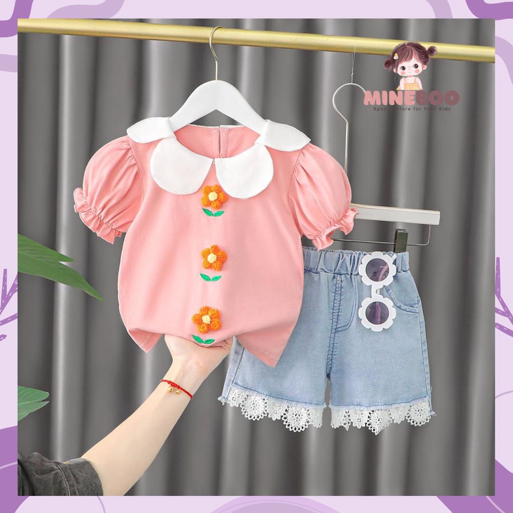 mineboo - SET ROSE RENDA EBV 1-5tahun Setelan anak perempuan baru/versi Korea celana denim/baju anak perempuan