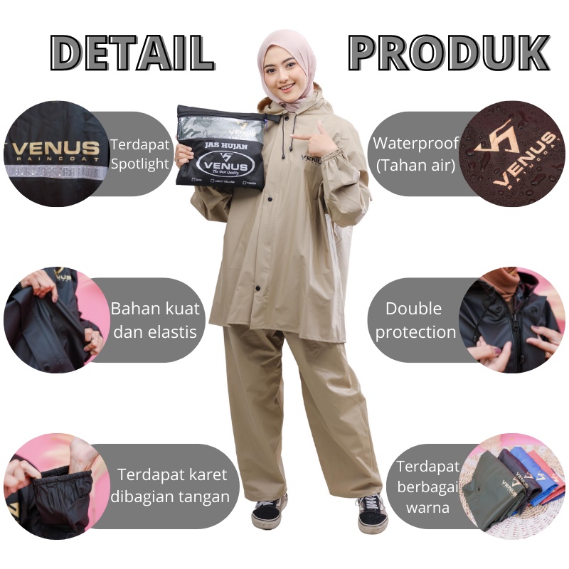 Jas Hujan Pria dan Wanita Tebal Anti Rembes Bahan PVC 0,25 Merk Venus dan Monza