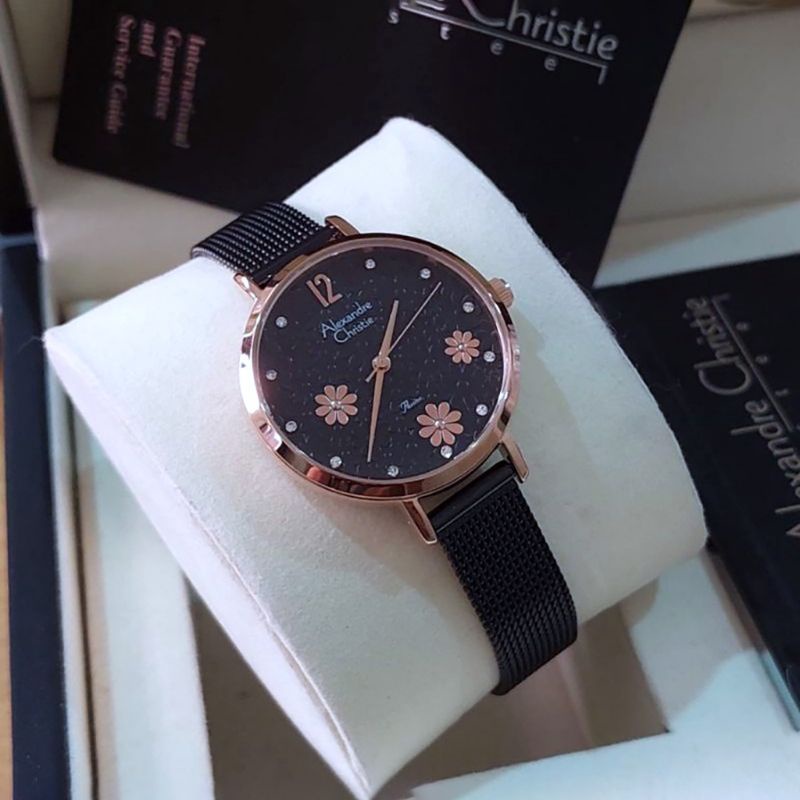 JAM TANGAN WANITA ALEXANDER CHRISTIE AC 2957 BLACK ROSEGOLD AC 2957 ORIGINAL