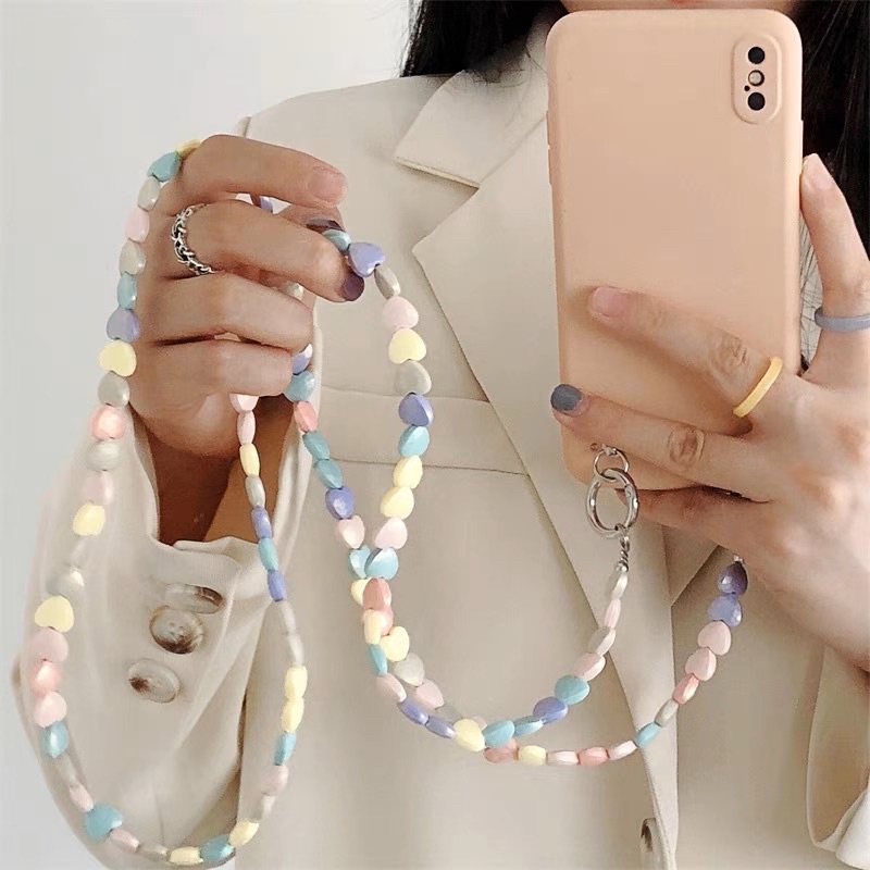 Colorful Beads Lanyard Tali Panjang Selempang Sling Phone Chain Gantungan HP Lucu