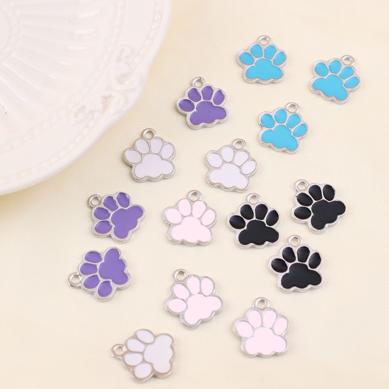 10pcs/set Kerajinan Untuk DIY Perhiasan Anting Kalung Jejak Kaki Pesona Lucu Cat Paw Print Liontin DIY Aksesoris Menetes Minyak Aksesoris Alloy Indah Kartun