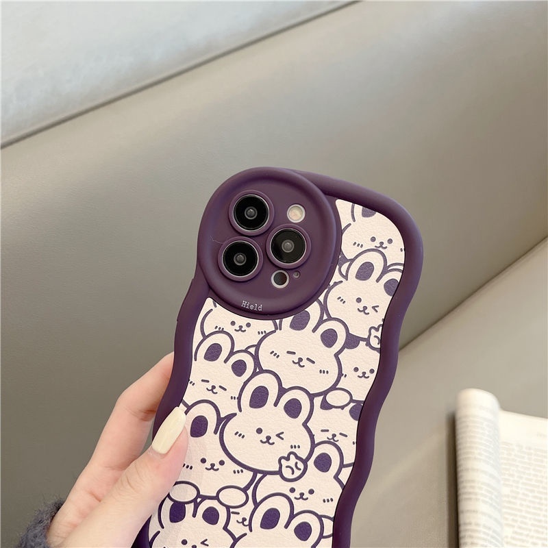 IPHONE Casing Ponsel Desain Kelinci Putih Wave Edged Purple Full Screen Kompatibel Dengan Iphone12 13 14 11 Pro Max Hhgyt