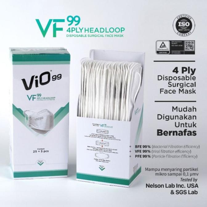MASKER HIJAB / VIO MASKER VF99 4PLY HEADLOOP WHITE 25+5S t-tbmo Ayo Beli