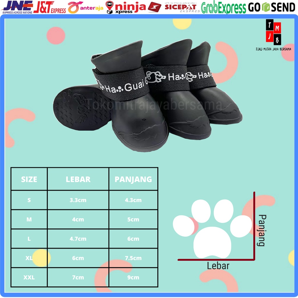 SEPATU HEWAN ANJING KUCING ANTI SLIP WATERPROOF BESAR KECIL KARET HIGH QUALITY ANTI AIR