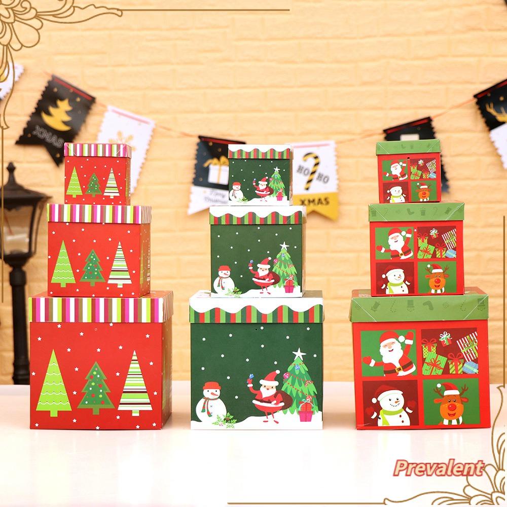 Preva 3pcs Kotak Hadiah Natal High Quality Dekorasi Liburan Christmas Ornament Square