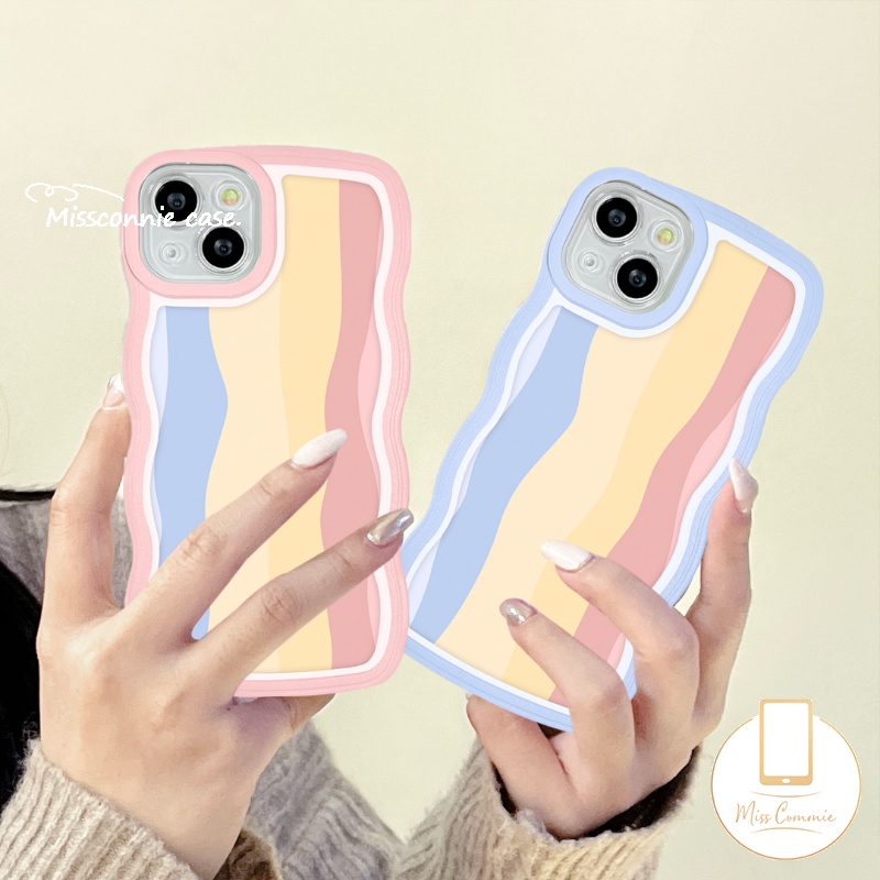 Vivo Y36 Y02T Y02 Y20 Y22 Y02s Y12 Y15 Y35 Y15s Y16 Y17 V25 V25E Y21 Y11 Y33s Y15A Y12s Y21s V23E Y75 Y91C V20 Y12i Y91 V21 T1S Y55 Y30 Ins Rainbow Soft Case Penutup Tepi Bergelombang