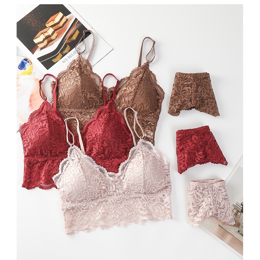 Bra Set Lingerie Set Renda Bra dan Celana Dalam Seksi Transparan Busa BH CD Wanita Baju Dinas Malam