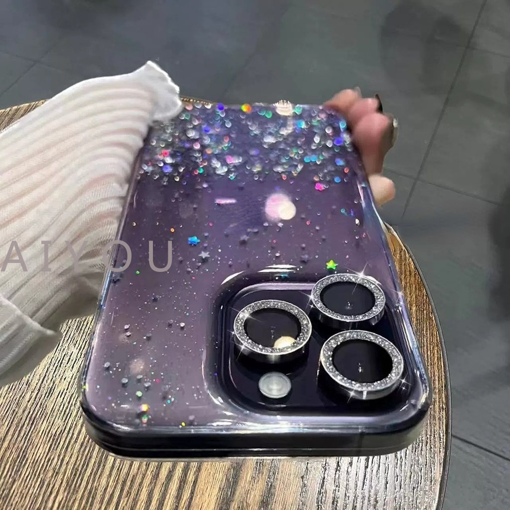 IPHONE Casing Ponsel Glitter Bening Sequin Gradasi Mewah Untuk Iphone11 12 13 14 Pro MAX Mini XR X XS 7 8 Plus Soft Cover TPU Transparan