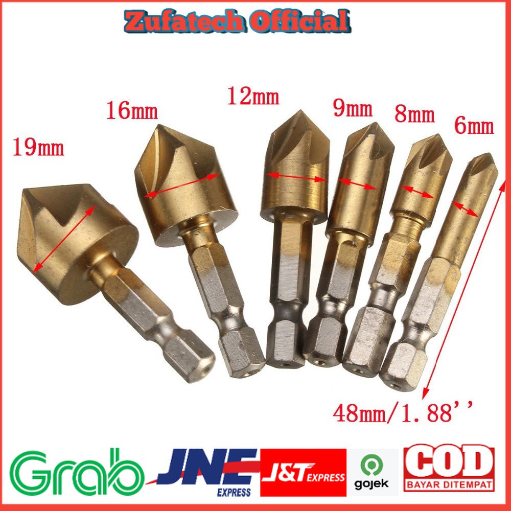 Mata Bor Drill Bit Countersink HSS 6-19mm 6 PCS - BT3 - Golden