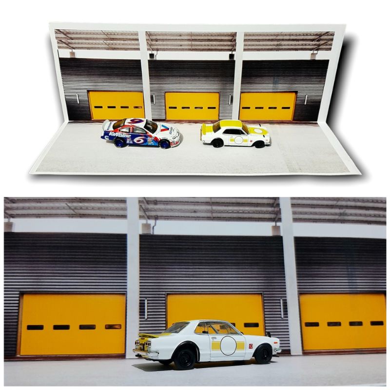 Maket Diorama papercraft parkiran bengkel diecast cocok buat hotwheels skala 1:64
