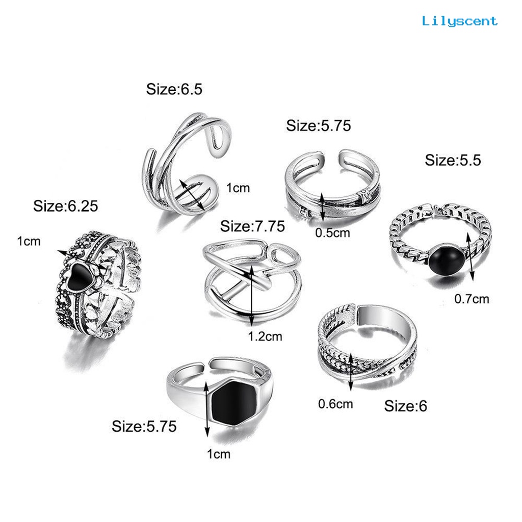 [LS]7Pcs /Set Wanita Cincin Punk Geometris Berlian Imitasi Hias Electroplating Kilau Cerah Dekorasi Hadiah Wanita Silang Hati Knuckle Rings Trendy Perhiasan Untuk Pacaran