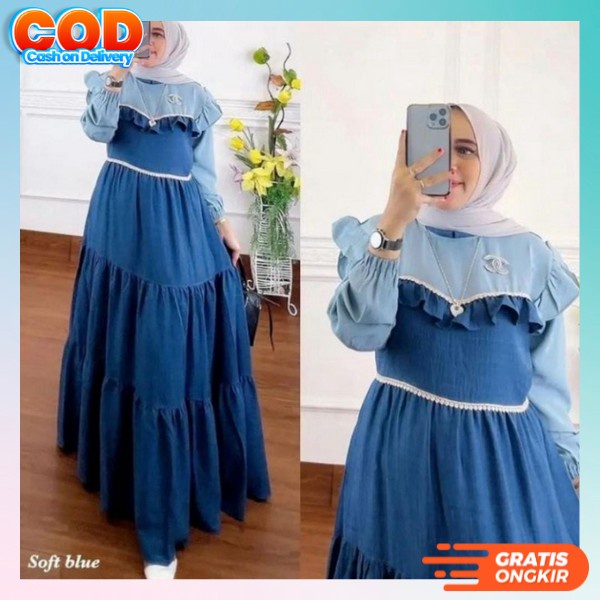 Dress Pesta Kondangan Dres Korea Style Drees Gsmis Baju Ghamis Import Premium Gami Lebaran Idul Fitr