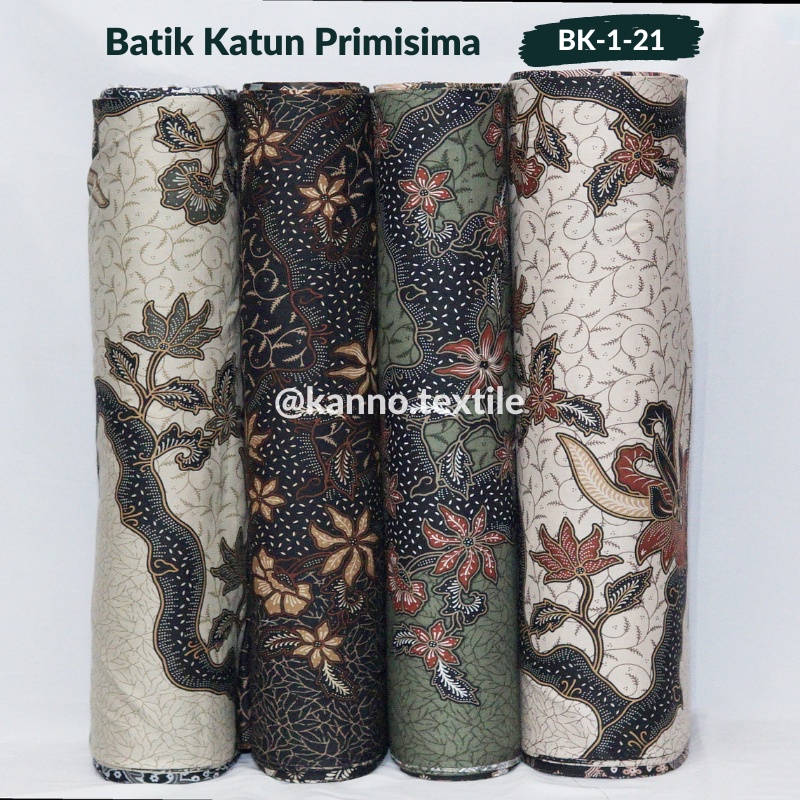 KAIN BATIK KATUN PRIMISIMA ELEGAN GRADE A Motif Daun Warna Cream Hijau/Hitam Gold/Hijau/Cream Merah 