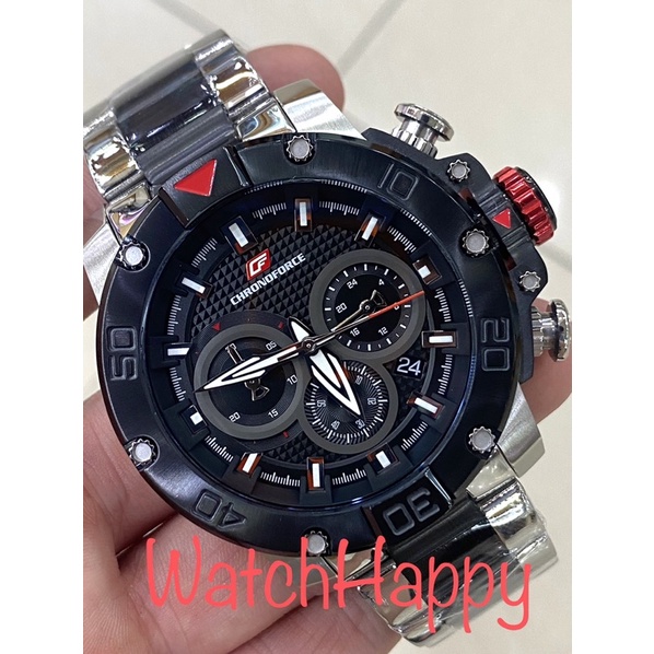 WatchHappy Chronoforce 5257 5257G CF 5727 Men Watch Chrono Silver Black Stainless Steel 100%Original