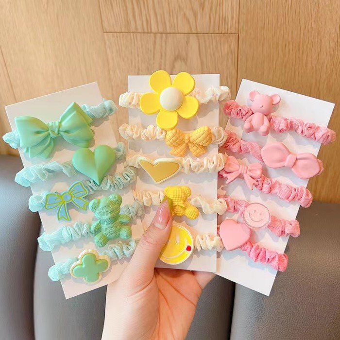 5in1 Karet Rambut Ikat Anak Pink Karakter Tebal Murah Lucu Cewek