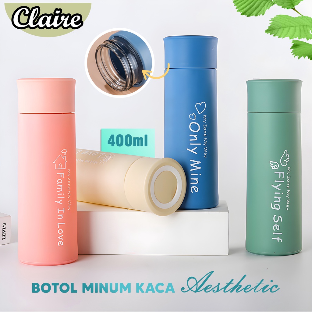 Botol Minum Kaca Luxury 400ml / Botol Minum Aesthetic cover plastik / Botol Minum BMK003