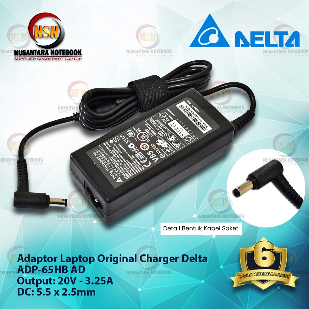 Adaptor Charger Delta 20V-3.25A DC 5.5 X 2.5mm Original 65W