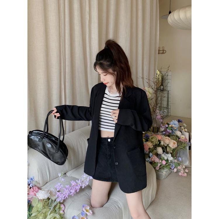 Blazer Wanita Korean Style Jaket Lengan Panjang Outer Basic Import Casual Kekinian Blezer Hitam Retro Jaket