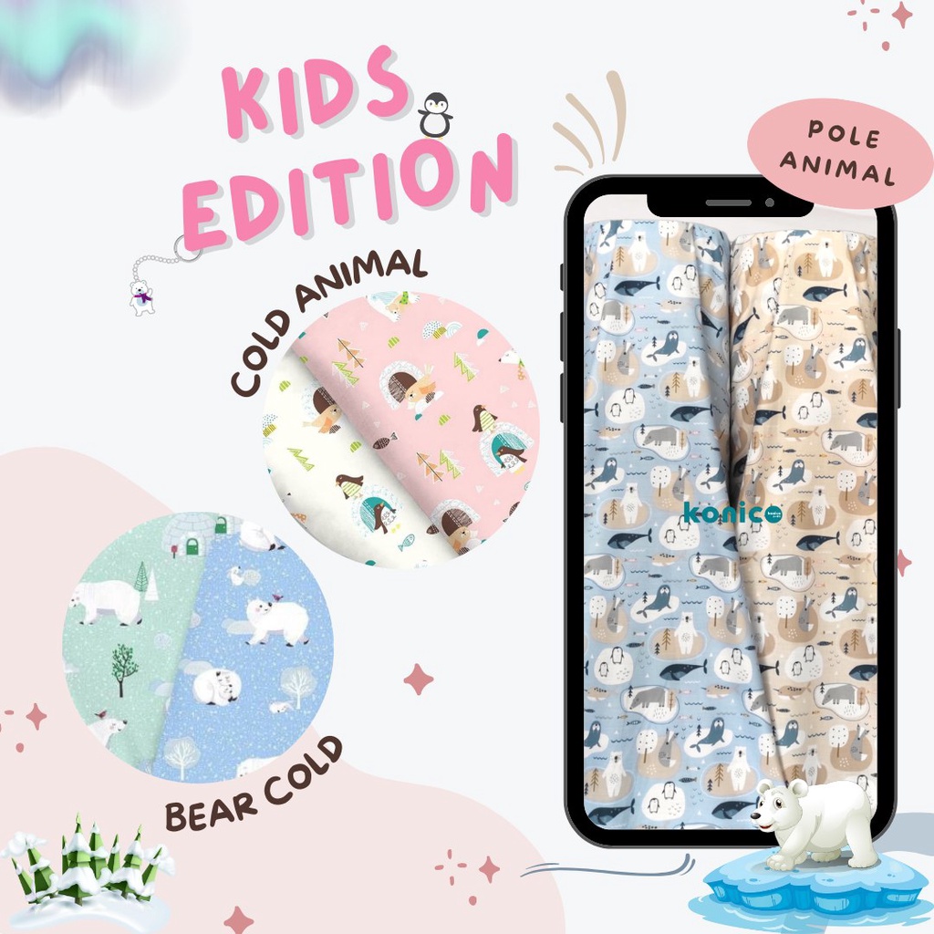 KONICO Bahan Kain Sprei katun Motif tabur Anak COLD ANIMAL ELBHE STAR CATRA GROW (METERAN )