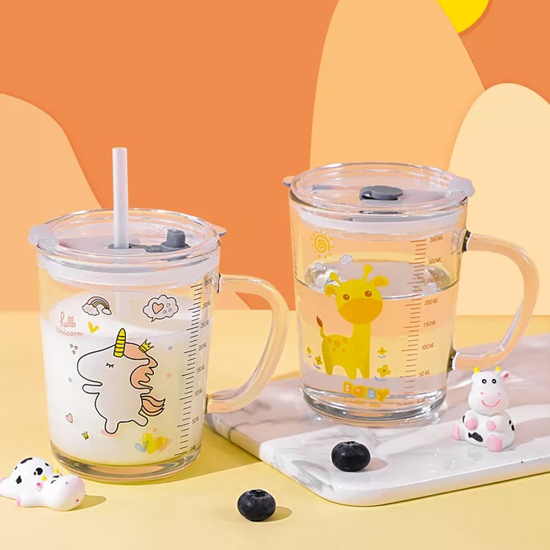 ACCFASHIONMURAH Gelas Minum Anak Motif Karakter Animal Lucu Gratis Sedotan 400ml