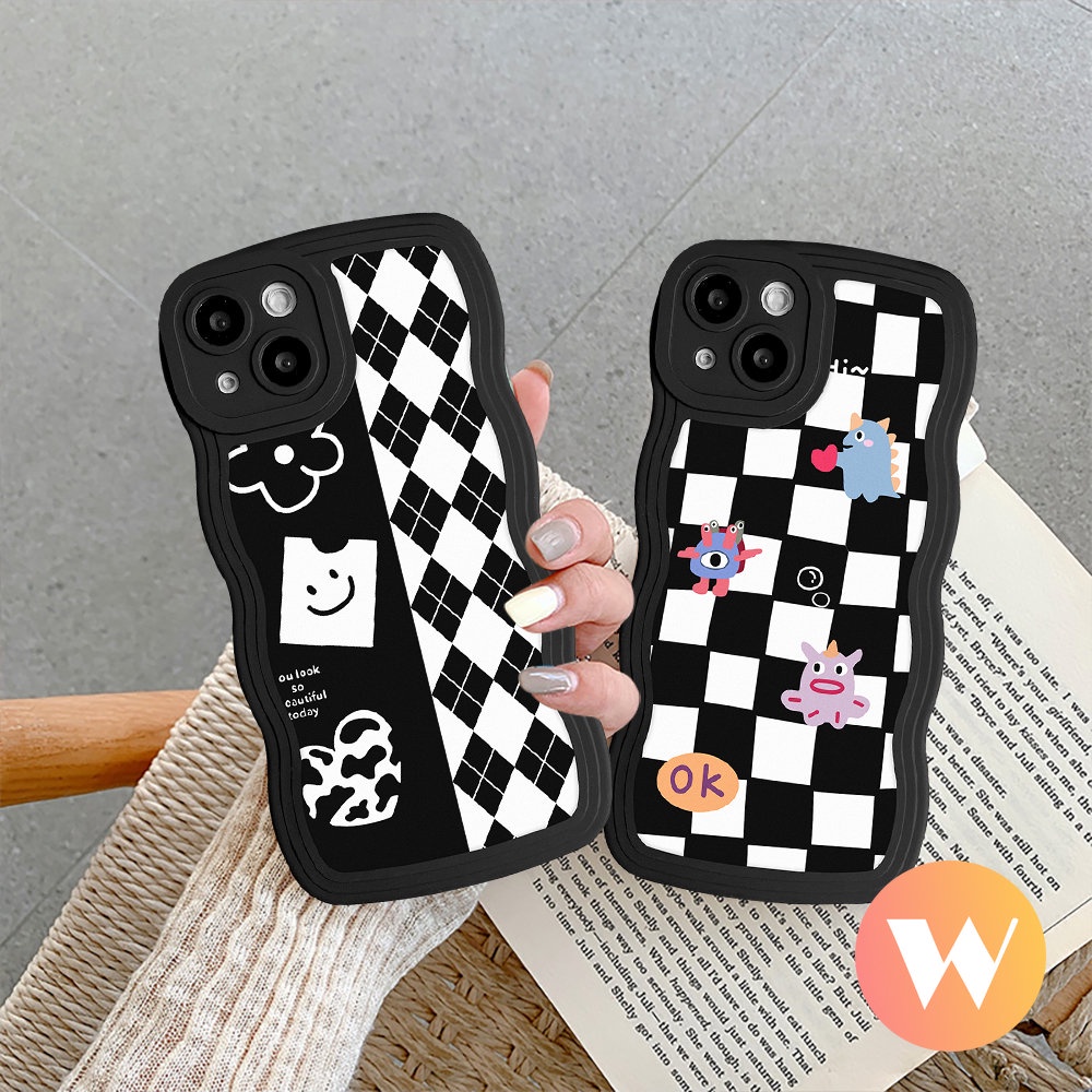 Casing Soft Tpu Wavy Edge Case Redmi Note 11s 10s 11 11Pro+9 8 10 9Pro Note 10Pro 9s Redmi 9A 9T 12C 10 9C 10C A1+9 10A POCO M3 X3 NFC Mi 11T Pro Chessboard Diamond Cute Monster Sarung