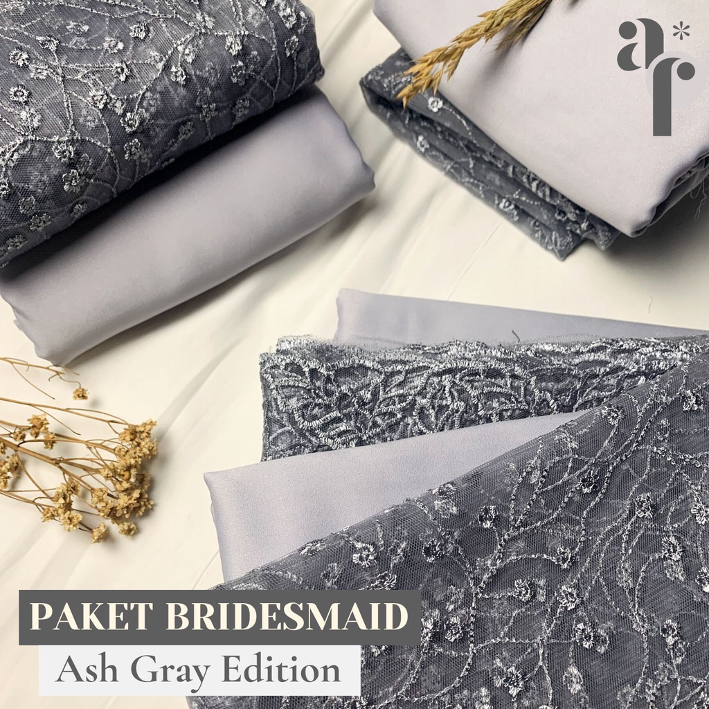 Paket Kain BRIDESMAID PREMIUM // Lamaran // Seragaman Keluarga // Wisuda Lengkap Satin Kebaya Brokat Warna Ash Gray