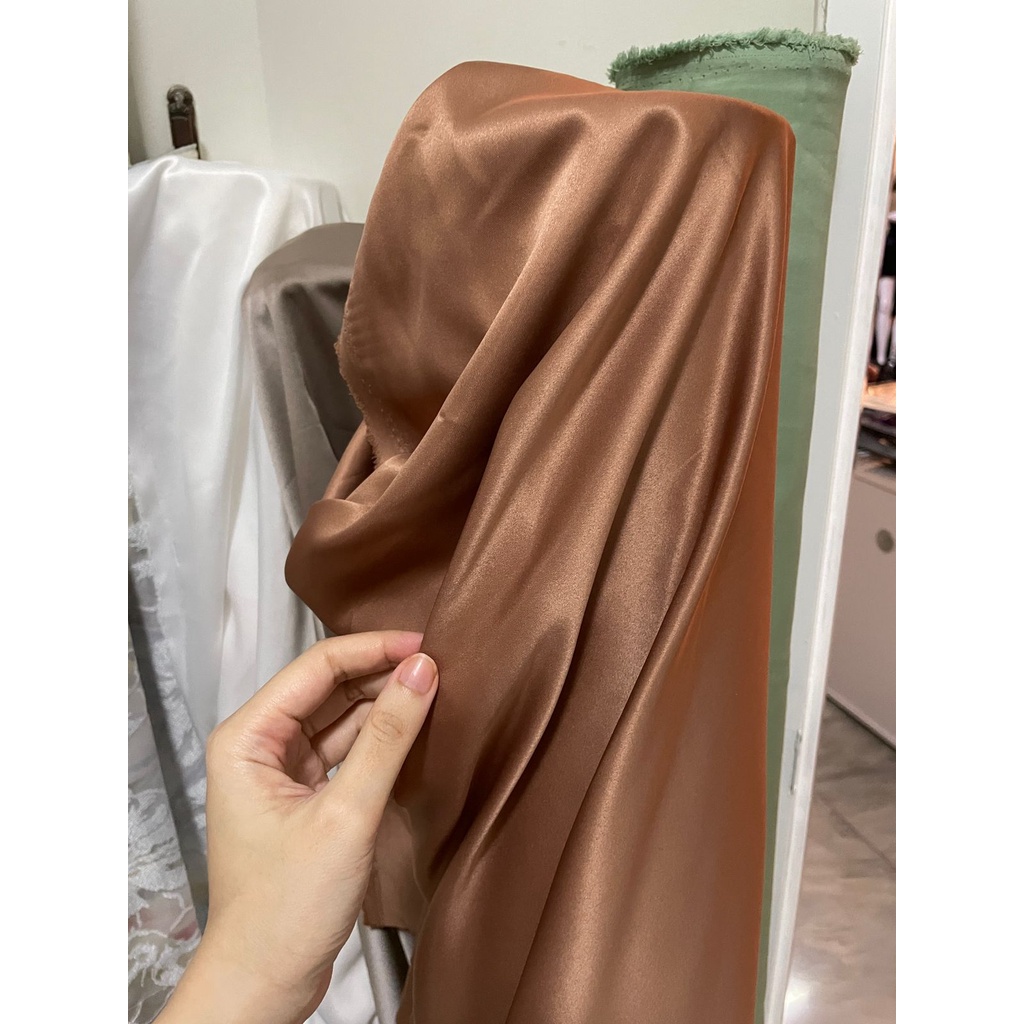 1/2 meter Kain Satin Velvet Premium / Sateen Velvet Premium - Bridesmaid Warna Coklat Almond