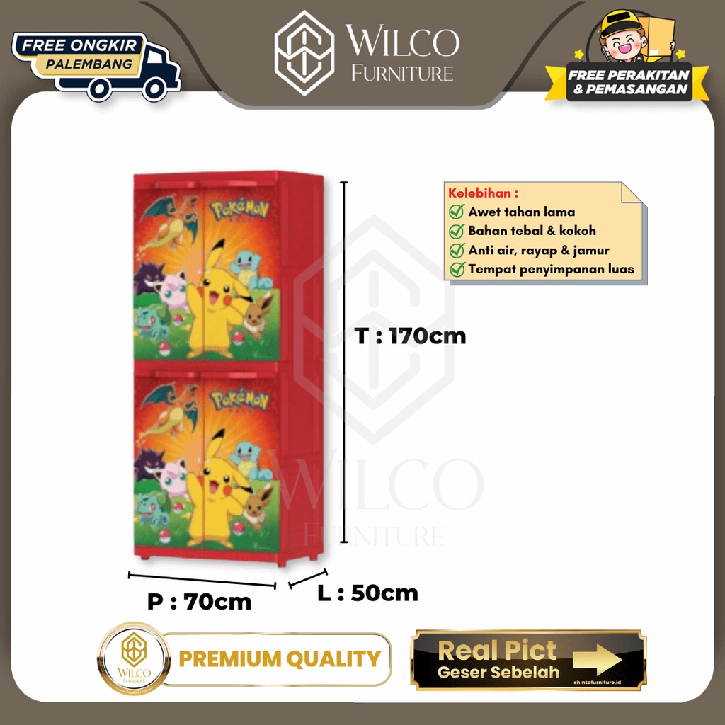 Lemari Pakaian Anak Karakter Pokemon / Lemari Baju Plastik Naiba Murah