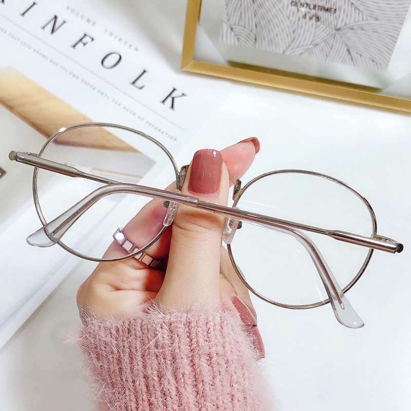 Kacamata Anti Radiasi Bulat Simple Lensa Metal Replaceable Untuk Wanita Pria